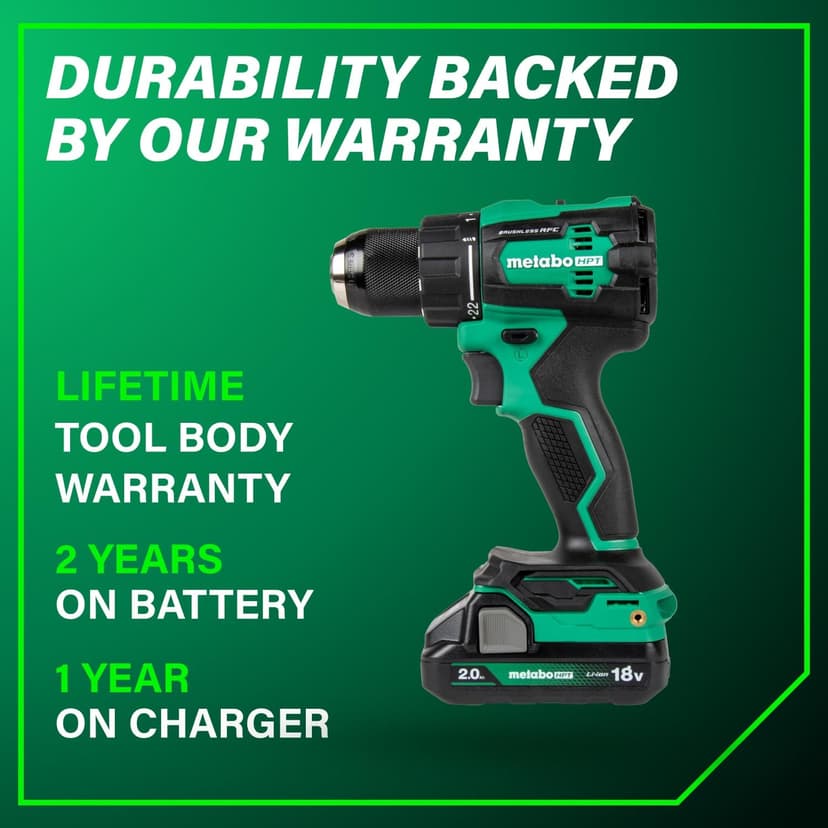 Metabo HPT 18V MultiVolt 1/2" Cordless Brushless Driver Drill Kit, High Power Drill Set with Bag, 2 Lithium-Ion Metabo Batteries and Charger, Compact Lightweight Power Driver, DS18DEX