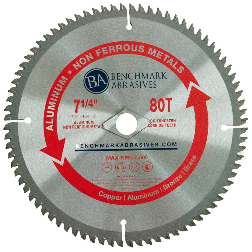 Benchmark Abrasives TCT 7-1/4 Inch Circular Saw Blade, Tungsten Carbide Tipped Non Ferrous Metal Cutting Saw Blades for Cutting Plastic, Fiberglass, PVC, Aluminum Cutting Blade - ‎(7-1/4" - 80 Teeth)