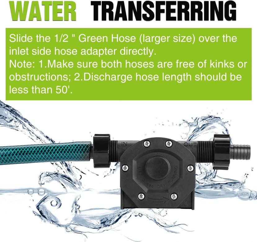 Self-Priming Mini Hand Water Transfer Drill Pump Kit with Water Hose & Oil Hose for Home Water Oil Fluid Transfer