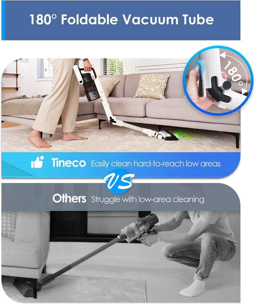 Tineco Pure ONE A50S Cordless Stick Vacuum Cleaner, 185W Suction,1L Larger Dustbin, 3DSense Power Brush, PureCyclone Tech, Easily Tackles Large Debris