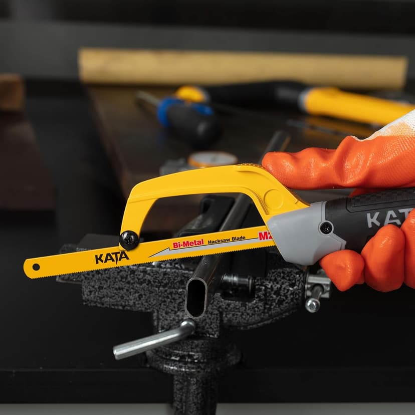 KATA Hacksaw, Compact Hand Operating Hack Saw with 10 Inch Aluminum Frame and 2 Piece Extra Flexible Bi-Metal HSS Blades, Suitable for Wood and Metal (Mini Hacksaw)