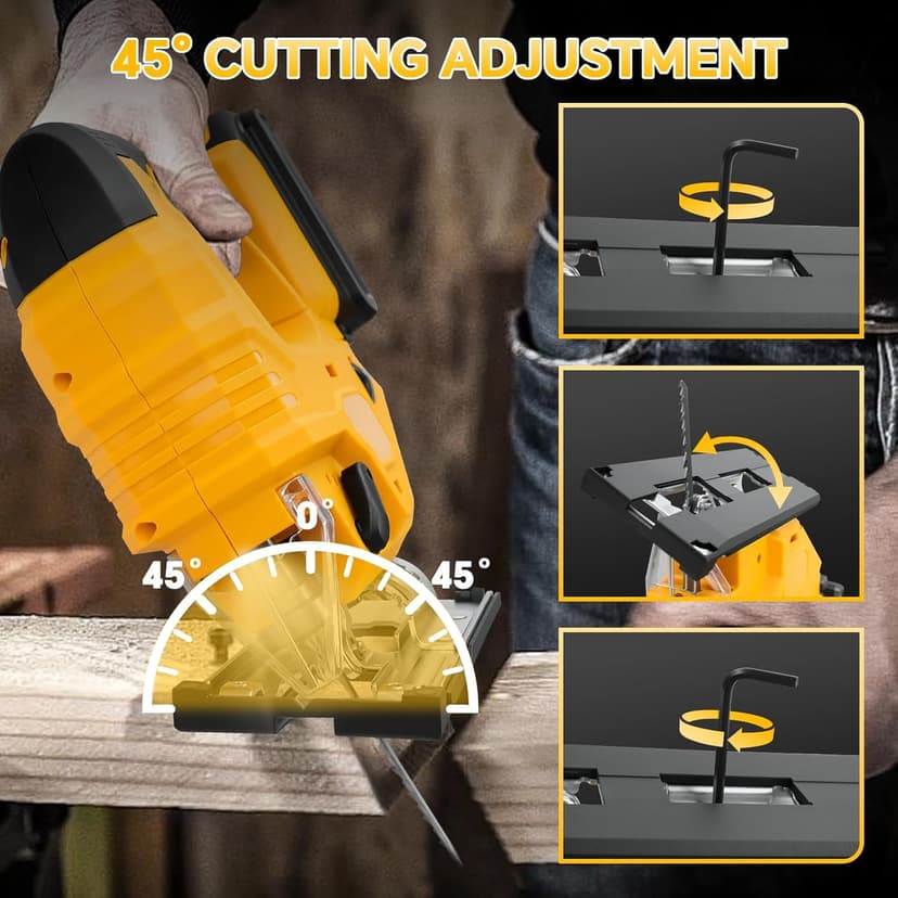 Cordless Jig Saw for Dewalt 20v Battery, Brushless Jigsaw with LED Light, 7 Variable Speed, 45° Beveled Cuts, 4 Orbital Settings, 3 Jigsaw Blades for Wood/Metal Cutting
