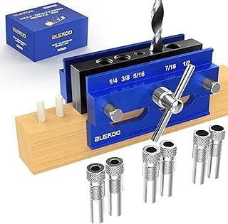Self Centering Doweling Jig Kit, Drill Jig For Straight Holes Biscuit Joiner Set With 6 Drill Guide Bushings, Adjustable Width Drilling Guide Power Tool Accessory Jigs (Blue)