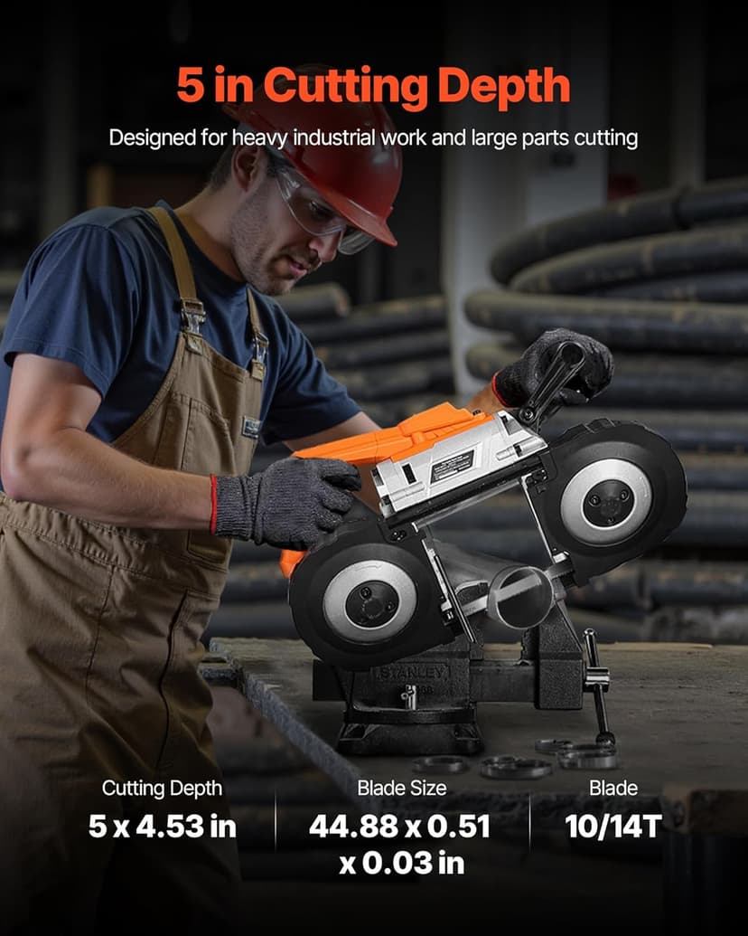 VEVOR 20V Portable Band Saw, 5 in Deep Cut, 360W Cordless Compact Bandsaw with Brushless Motor, Adjustable Speed, for Cutting Metal, Wood, Compatible with Makita Batteries (Bare Tool Only)