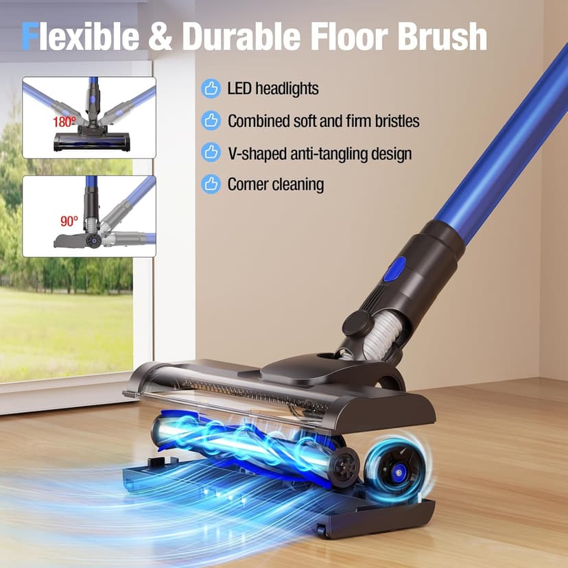 Cordless Vacuum Cleaner, 550W 45KPA 45Min Vacuum Cleaners for Home, Self-Standing Stick Vacuum with Touch Screen, 3 Power Modes, Rechargeable Battery, Handheld Vacuum for Pet Hair/Carpet/Floor