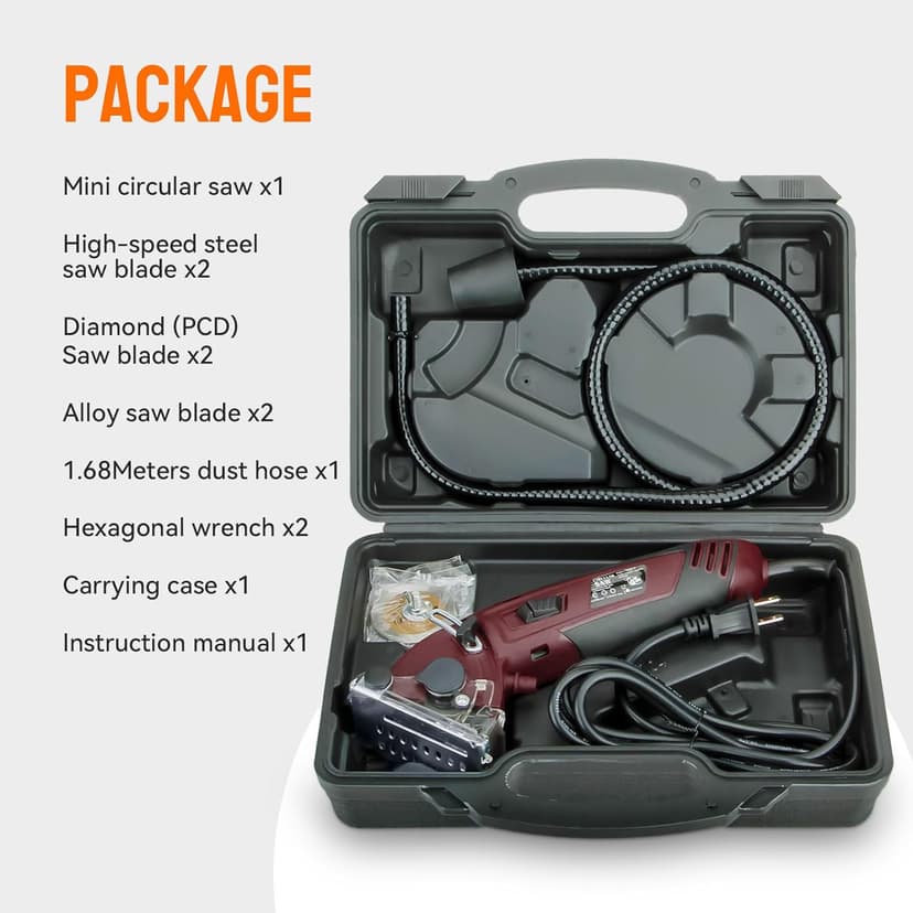 Mini Circular Saw Set, Handheld Circular Saw Corded 3400RMP 400W 110V Max Cutting Depth ½ Inch/12mm w/6 Blades, Multifunction Compact Circular Saw for Wood Drywall Tile Soft Metal PVC Pipe