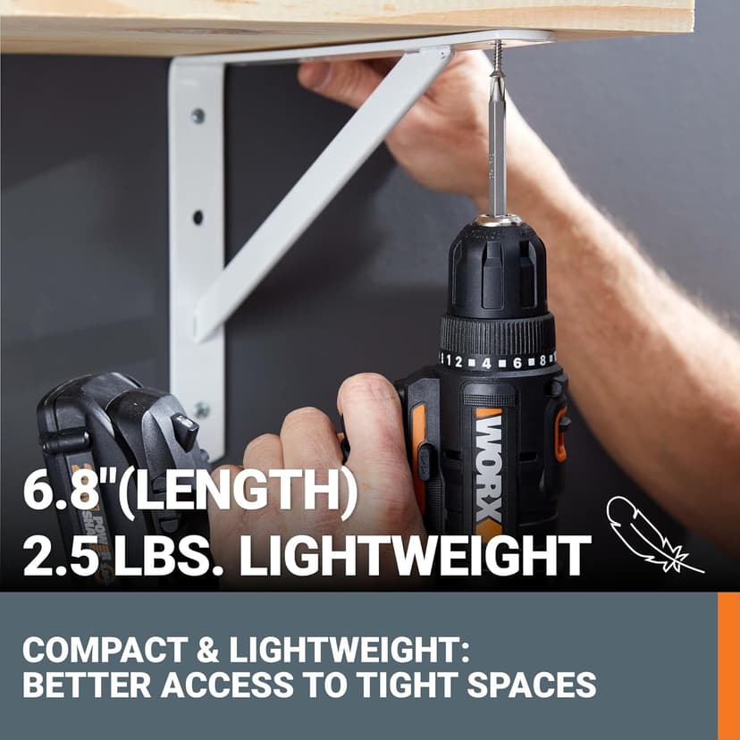 Worx 20V Cordless Drill Driver, 84pc Accessory Kit, Variable 2-Speed, 265 In-Lbs Torque, 20+1 Clutch, Lightweight, Compact, 3/8-Inch Keyless Chuck - Battery & Charger Included