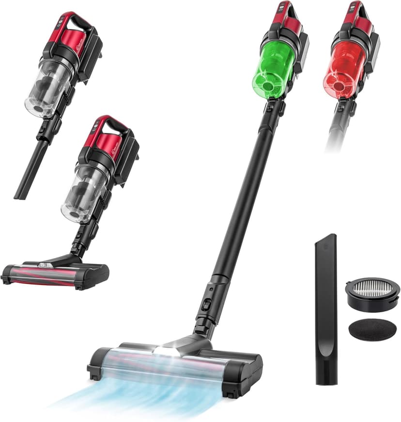IRIS USA Cordless Vacuum Cleaner for Home, Rechargeable, Ultra Lightweight, 50-Minute Runtime Fast Charging, 230W, Carpet, Hard Floor, Tile, Non-Slip Lean Support Design, LED Dust Sensor, Black