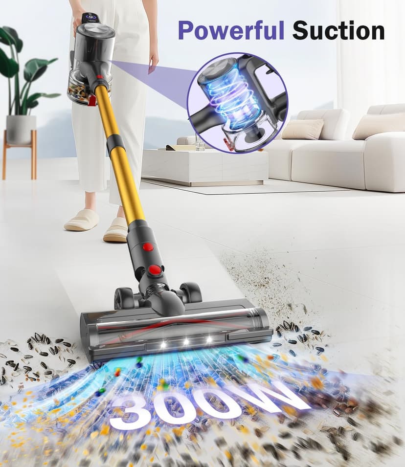 Cordless Vacuum Cleaner, 40Kpa Vacuum Cleaners for Home with LED Screen, 40Mins Stick Vacuum Cordless Rechargeable Dock, Handheld Vacuum Cleaner for Pet Hair, Carpet, Hardwood Floor, A40