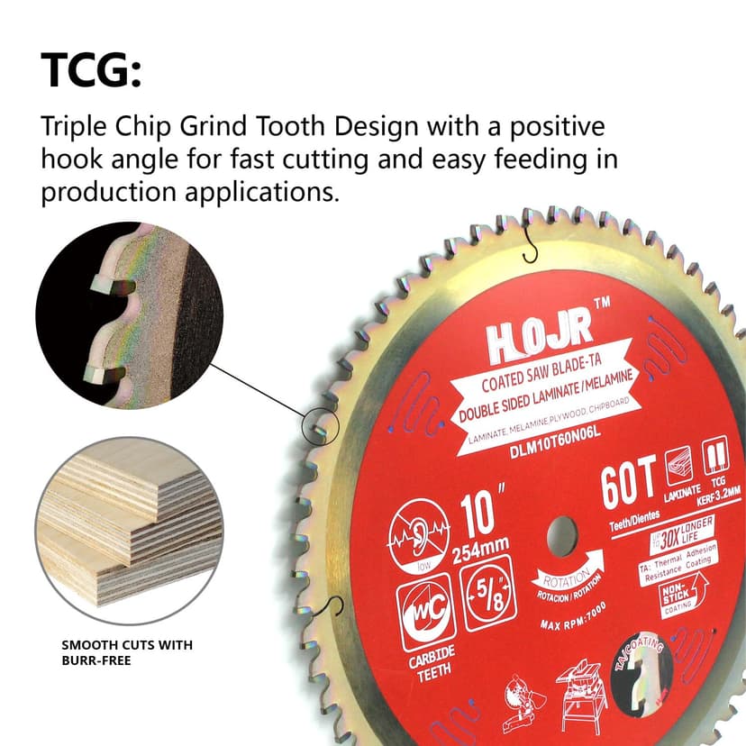 Circular Saw Blades Woodworking TA Series,10" 60-Tooth 5/8" Arbor, for Laminate, Melamine Board, Special Anti-Thermal Adhesion Coating on Cutting Edges -TA,High Finish,Long Life,DLM 10" 60T TA