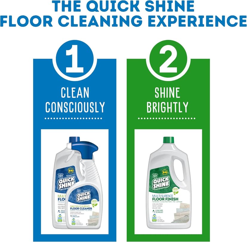 Quick Shine Multi Surface Floor Cleaner 64oz, 2Pk | Ready to Use-Streak Free- No Rinse | Use on Hardwood, Laminate, Luxury Vinyl Plank & Stone | Use in Spray Mops & Vac Mops | Safer Choice Cleaner
