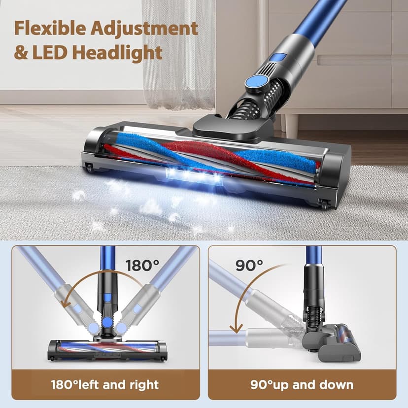 Vacuum Cleaners for Home, 80,000PRM Powerful Motor Cordless Vacuum with Removable 2200mAH Battery up to 35 Mins Worktime, 2 Adjustable Modes and Detachable Parts Stick Vacuum (Sandy Blue)
