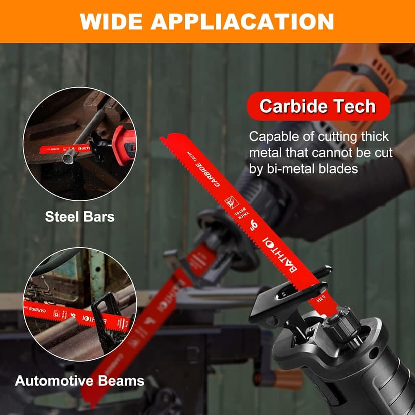 5 Pack 9 Inch 8 Tpi Carbide Reciprocating Saw Blades for Thick Metal Cutting, Cast Iron and Alloy Steel Cutting Sawzall Blades with Carbide Tipped Teeth for Longer Life and Faster Cutting Speed