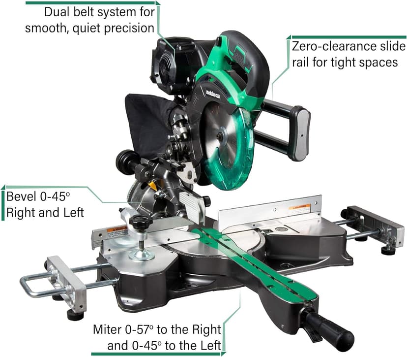 Metabo HPT 36V MultiVolt™ Pro Sliding Miter Saw | 7-1/4-Inch Blade | Dual Bevel | Tool Only - No Battery | Extreme Precision | Highly Accurate | C3607DRAQ4