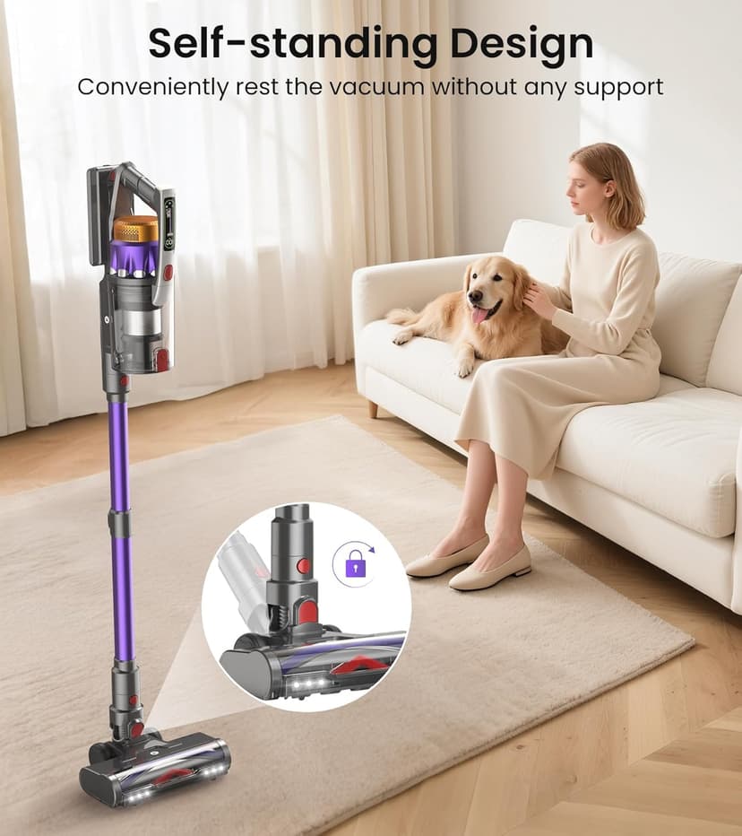 NADALY Cordless Vacuum Cleaner, 2025 New 580W 48KPA 65Mins Stick Vacuum, Anti-Tangle, Lightweight, Self-Standing, Rechargeable Vacuum Cordless, Vacuum Cleaners for Home/Pet Hair/Carpet/Hard Floor