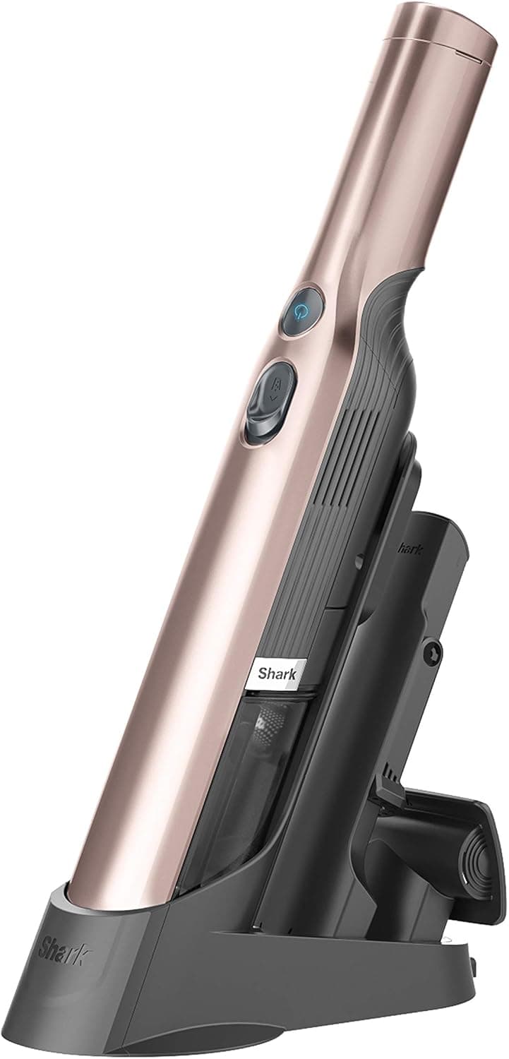 Shark WANDVAC Cordless Hand Vac, Lightweight, Portable at 1.4 lbs., Powerful Suction, Charging Dock, One-Touch Empty for Car & Home, Multi-Surface Pet Tool & Duster Crevice Tool, Rose Gold, WV201RGBRN