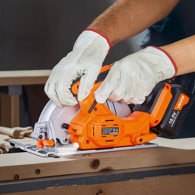 VEVOR Cordless Circular Saw, 7-1/4 inch Blade, 5000 RPM Speed, 0-45 Degree Bevel Capability, Brushless Motor, LED Light, Electric Circular Saw Kit with Battery and Charger Included, for Wood Cutting