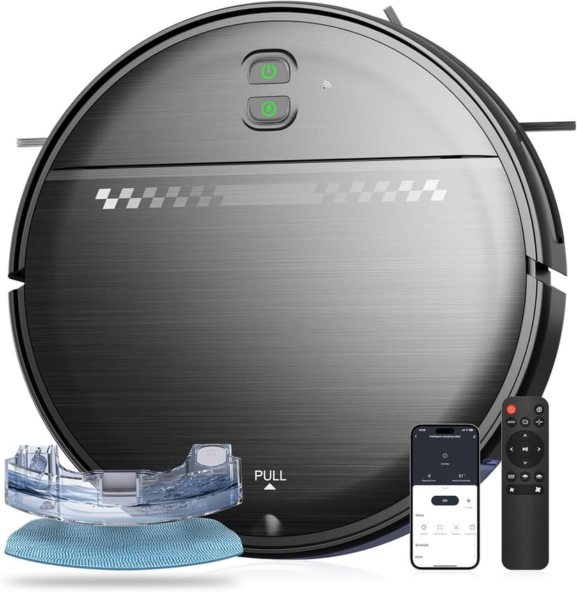 Robot Vacuum and Mop Combo, 2-in-1 Mopping Robot Vacuum Cleaner with 2300Pa Suction, 2.87'' Slim Design, Wi-Fi/App/Voice Control, 3D Obstacle Avoidance&Self-Charging for Hard Floors, Carpets, Pet Hair