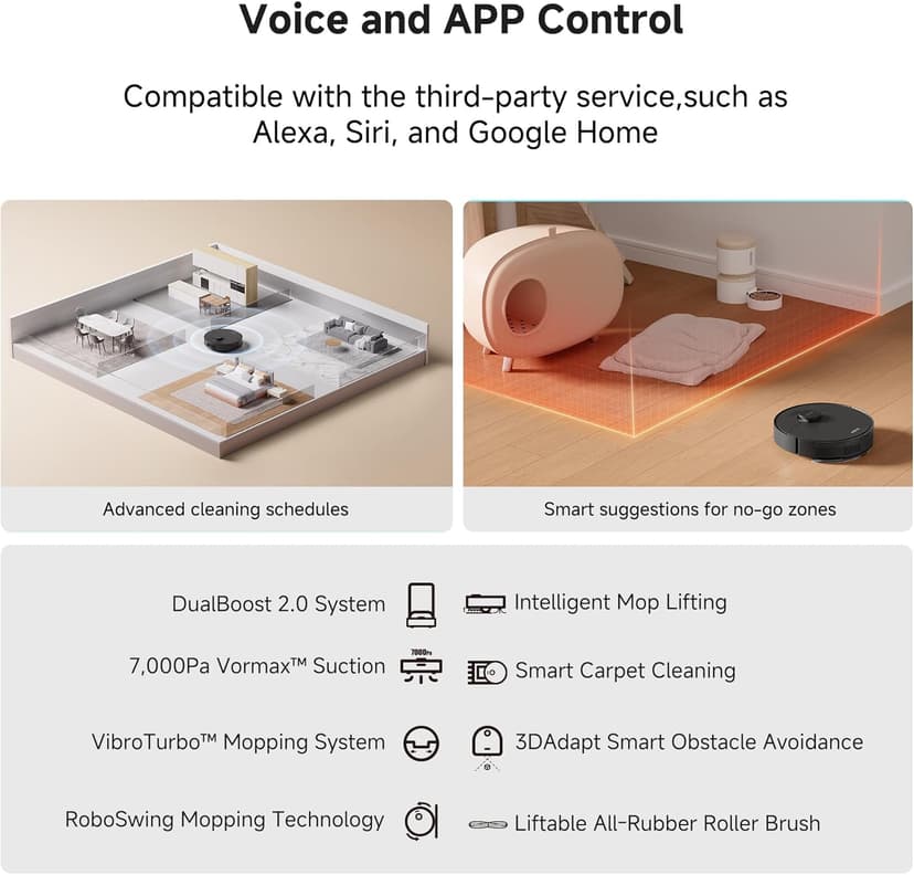 Mova S10 Plus Robot Vacuum with Self-Empty Dock, 7000Pa Suction, Liftable Brush, Hands-Free Cleaning for up to 90 Days with 4L Dust Bag, PreciSense LiDAR Navigation, App & Voice Control