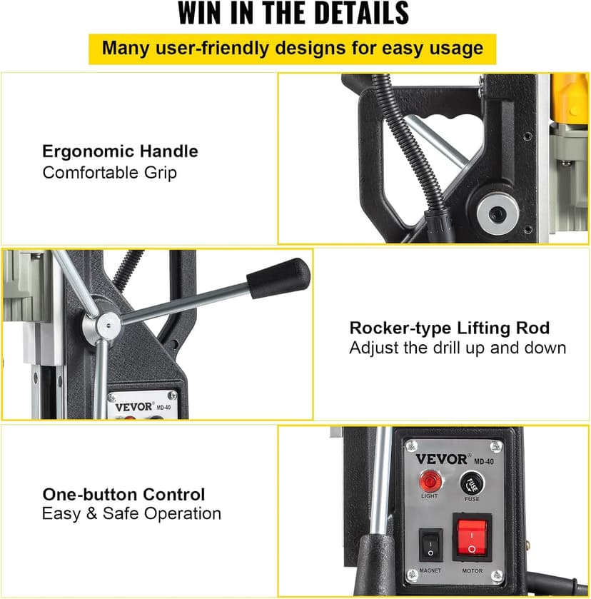 VEVOR Magnetic Drill, 1100W 1.57" Boring Diameter, 2697lbf/12000N Portable Electric Mag Drill Press with 12 Drilling Bits, 580 RPM Max Speed Drilling Machine for any Surface and Home Improvement