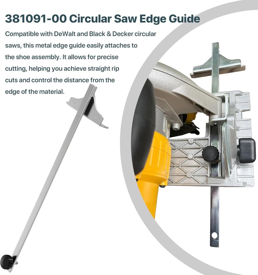 381091-00 Circular Saw Guide Replacement – Compatible with De-Walt DC390K, DW936, DC300, DC310, DCS391B, DCS393, DC390B Edge Guide Saw Fence for Cordless Circular Saws