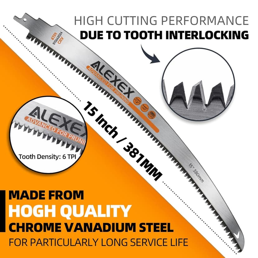 Japanese Teeth Sawzall Blades for Tree Trimming, 15 Inch Curved Edge Pruning Reciprocating Saw Blades 6TPI, Wood Cutting, Cr-V Sabre Saw Blades Better Wear Resistance 6 Pack