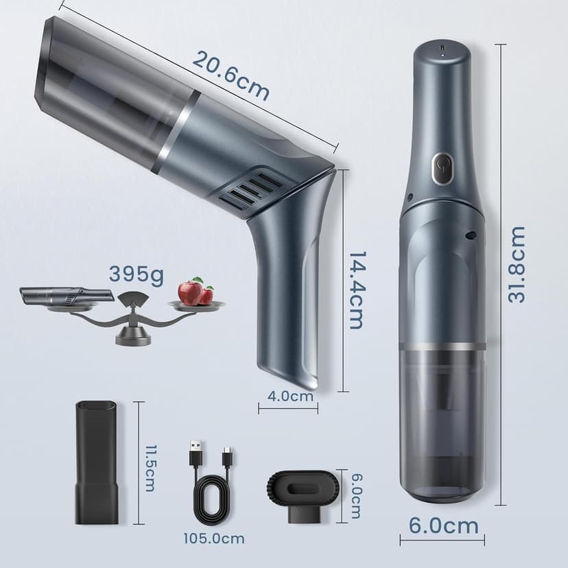 Cordless Car Vacuum Cleaner - Portable Handheld Vacuum with 90° Adjustable Handle,120W / 15000Pa Rechargeable Mini Dust Buster for Cars,Carpets and Pet Hair