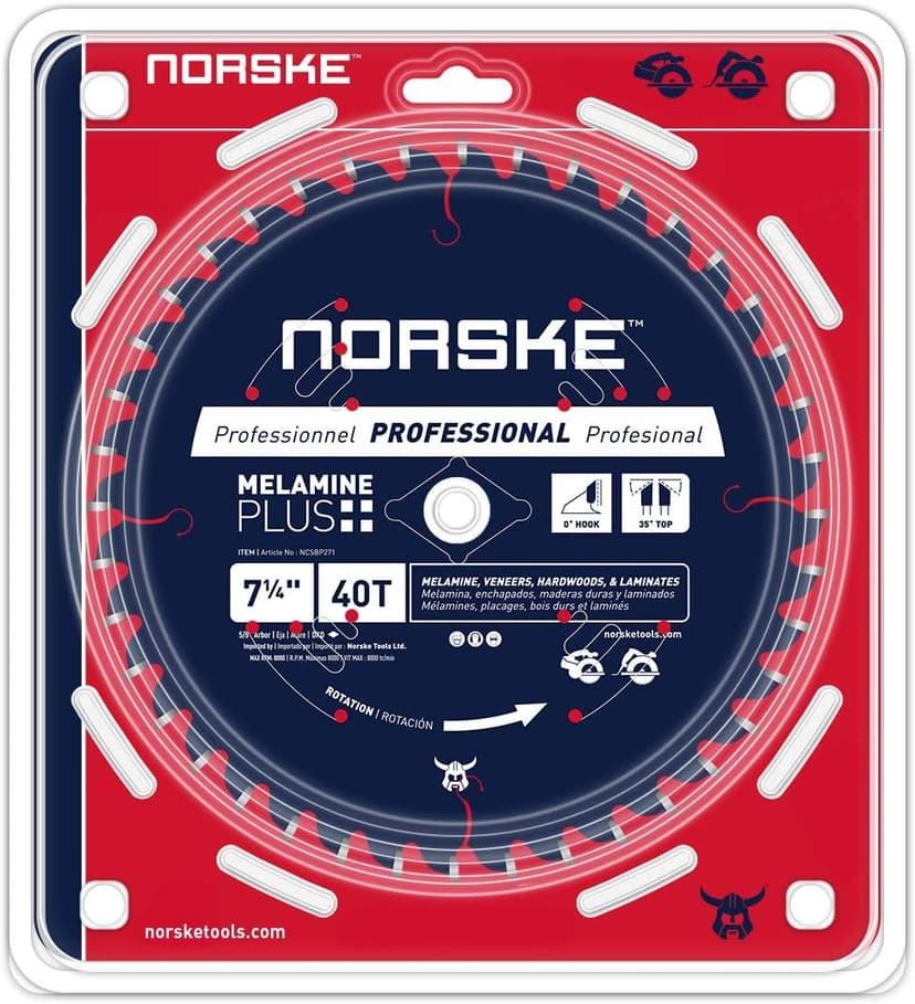 Norske Tools NCSBP271 7-1/4 inch 40T Melamine Plus Saw Blade for Ultra-Smooth Cutting of Melamine, Laminates, Hardwoods and Laminate Flooring 5/8 inch Bore with Diamond Knockout, 7-1/4” x 40 Teeth
