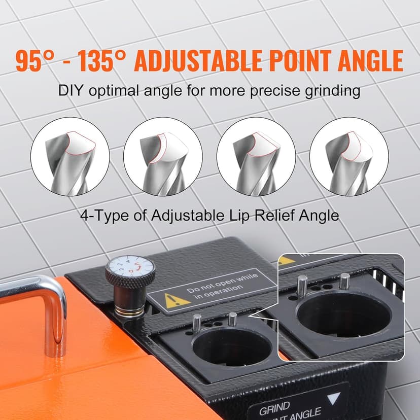 VEVOR Drill Bits Sharpener, 3-13mm Drill Bits Grinder Sharpener, Lip Relief Angle & 95°-135° Point Angle Adjustable Drill Bit Re-Sharpener, Portable Sharpening Machine with 11 Collets, CBN & SDC Wheel