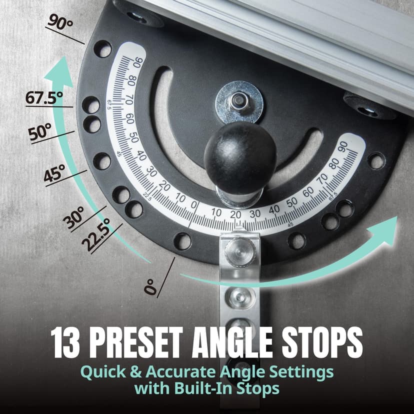DuBois 51007 Table Saw Miter Gauge Fence System w/ 13 Precise Angle Stops & Standard 3/4”x 3/8”T-Slotted Miter Bar w/T-Slot Plate, Includes T-track Miter Fence, T-track Flip Stop, SEA/Metric Scale