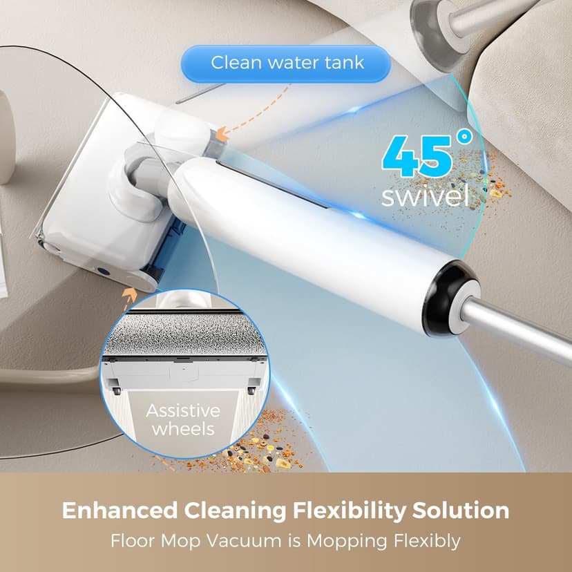 Smart Wet Dry Vacuum Cleaner,Cordless Vacuum Mop Combo with Edge Cleaning,All-in-One Floor Cleaner for Hard Floors,Self-Cleaning,35mins Runtime,LED Display,Voice Prompts