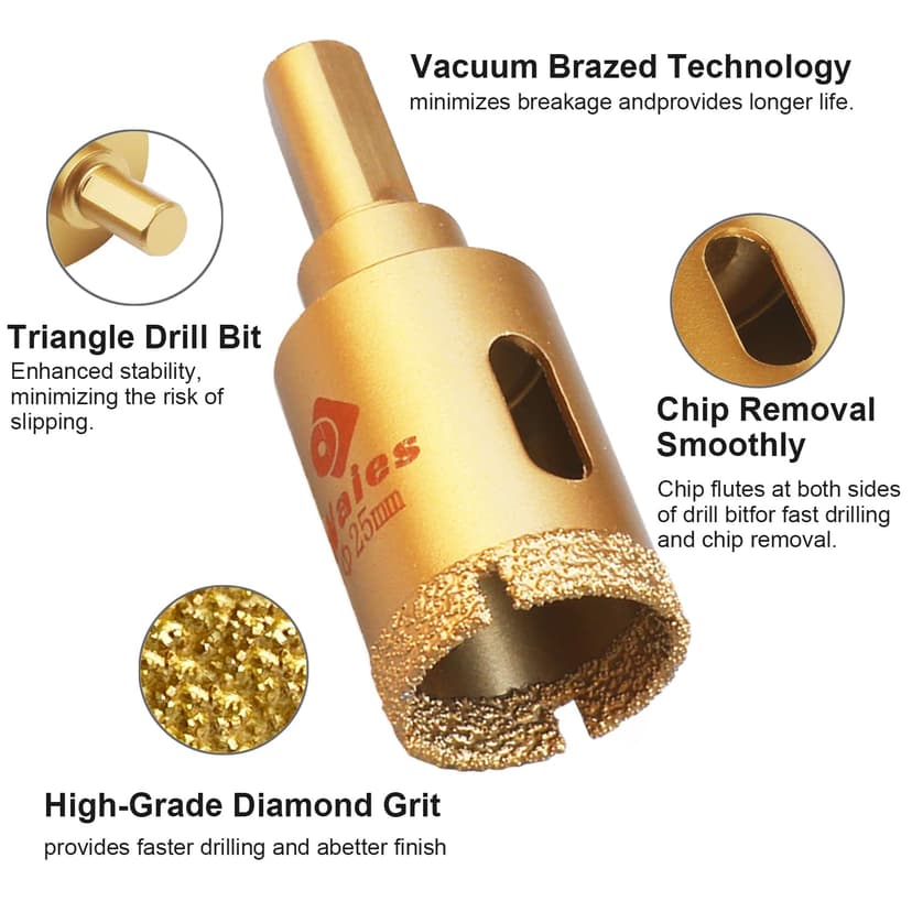 13 Packs Diamond Hole Saw Drill Bit Kit Wet/Dry - Serrated Brazed Core Set with Guide Jig for Ceramic, Glass, Tile, Marble, Granite, Gypsum (6mm-50mm)