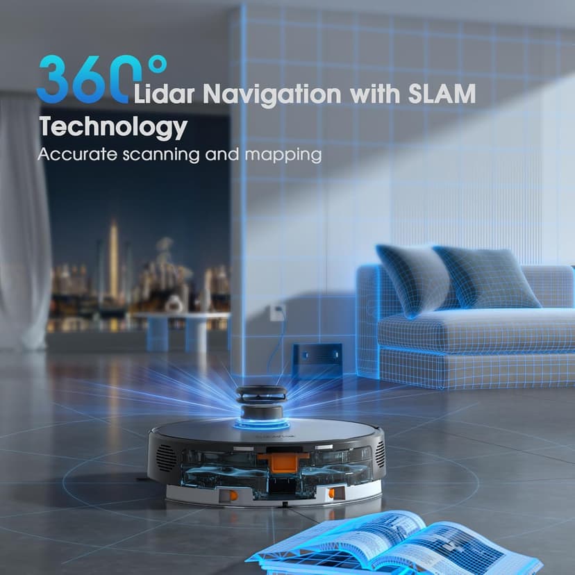 Robot Vacuum and Mop, Mapping Robotic Vacuums Cleaner with LiDAR Navigation Smart & Strong Suction, WiFi/App/Alexa/Voice Control, Obstacle Avoidance, for Home, Wood/Hard Floors, Pet Hair -Grey