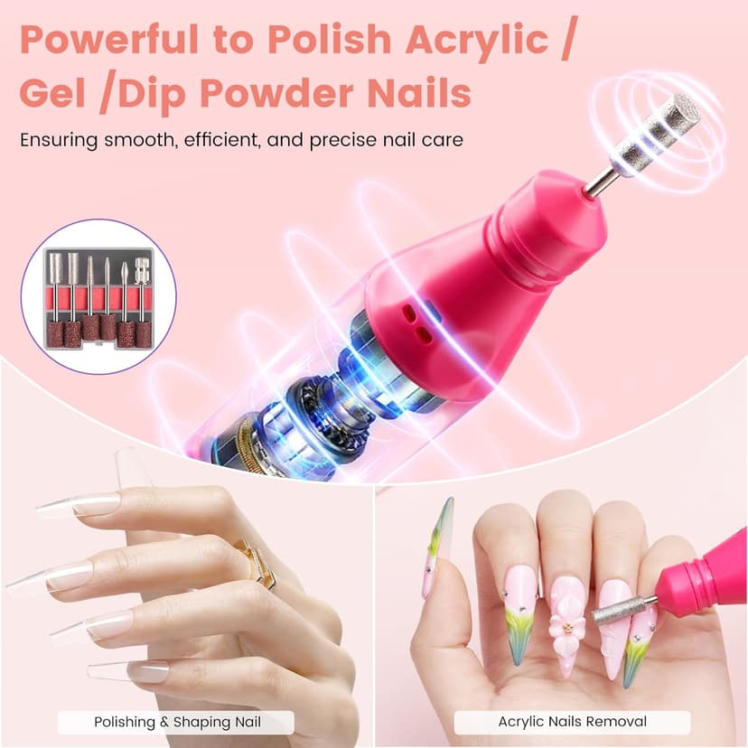 Acrylic Nail Kit with Everything: Beginners Practice Hand Acrylic Nail Powder Liquid Set with U V Lamp Drill in Gift Bag for Home Salon(Pink Bag)