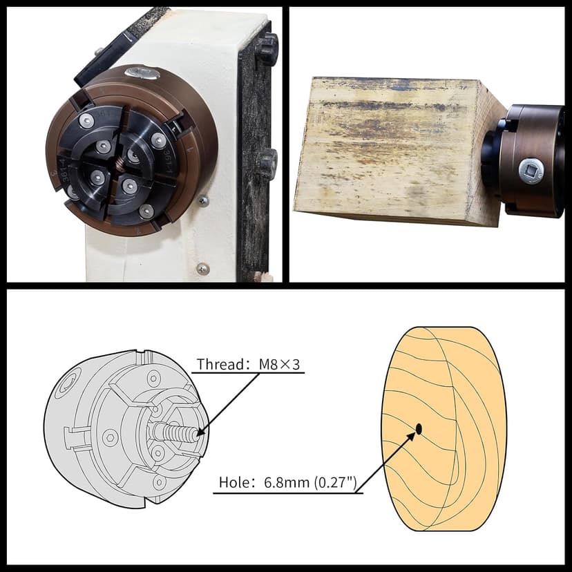 4 Inch Wood Lathe Chuck Set 1"X8TPI Thread & 3/4"X16TPI Adapter, Self-Centering 4 Jaw Wood Turning Chuck
