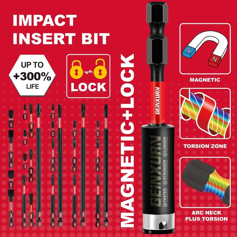 Impact Tough Magnetic Mixed 46Pack Insert Driver Bits, S2 Alloy Steel Screwdriver Power Bits Set with 1Pcs Impact Magnetic Bit Holder and Mini Wrench