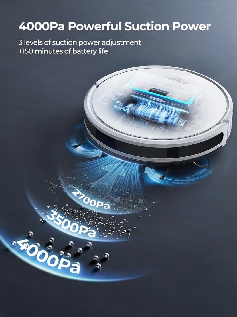 Robot Vacuum and Mop 4000Pa Suction, 3 in1 Robotic Vacuums with Self-Charging, App&Remote&Voice Control, Robot Vacuum for Pet Hair, Carpet, Hard Floor(White)