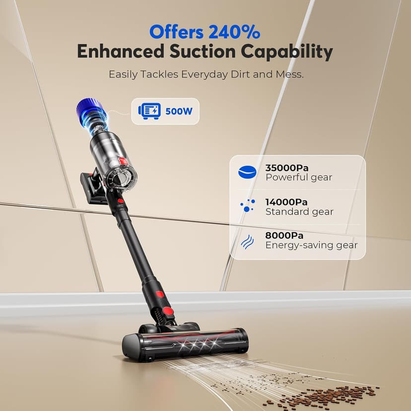 Cordless Vacuum Cleaner, Stick Vac Specifically Handling Pet Hair, Up to 50 Minutes, 500W Powerful Suction, Rechargeable, Lightweight for Carpet, Hard Floor, Deep Dark