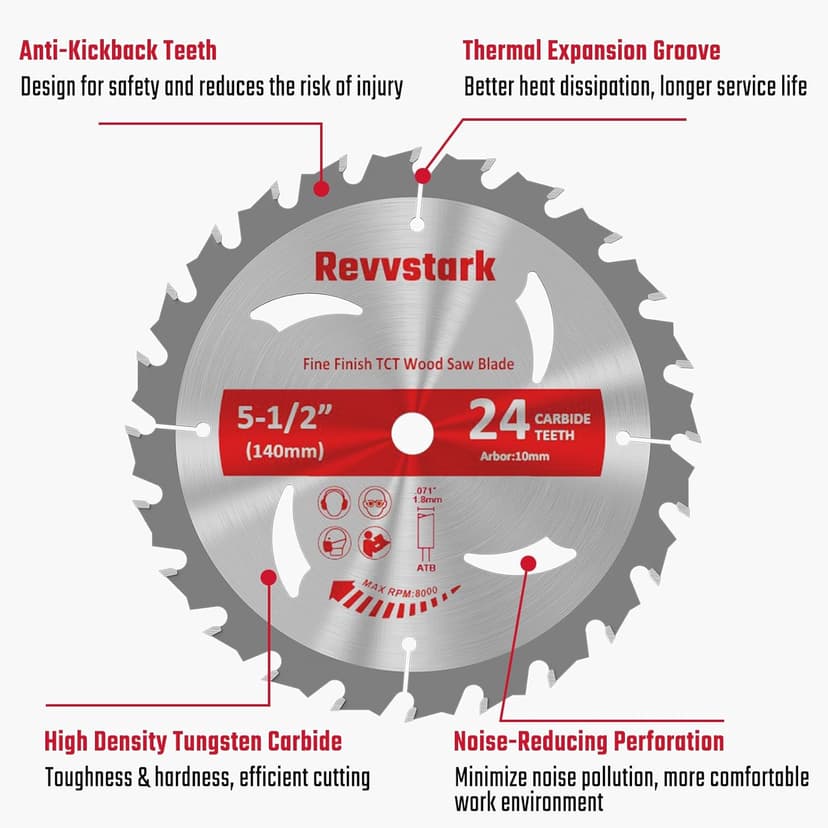 5-1/2" (10mm Arbor) Circular Saw Blades 24T&48T, Carbide Tipped Teeth, Heavy Duty TCT Saw Blades for Cutting Various Wood, Plastic and Composite Materials