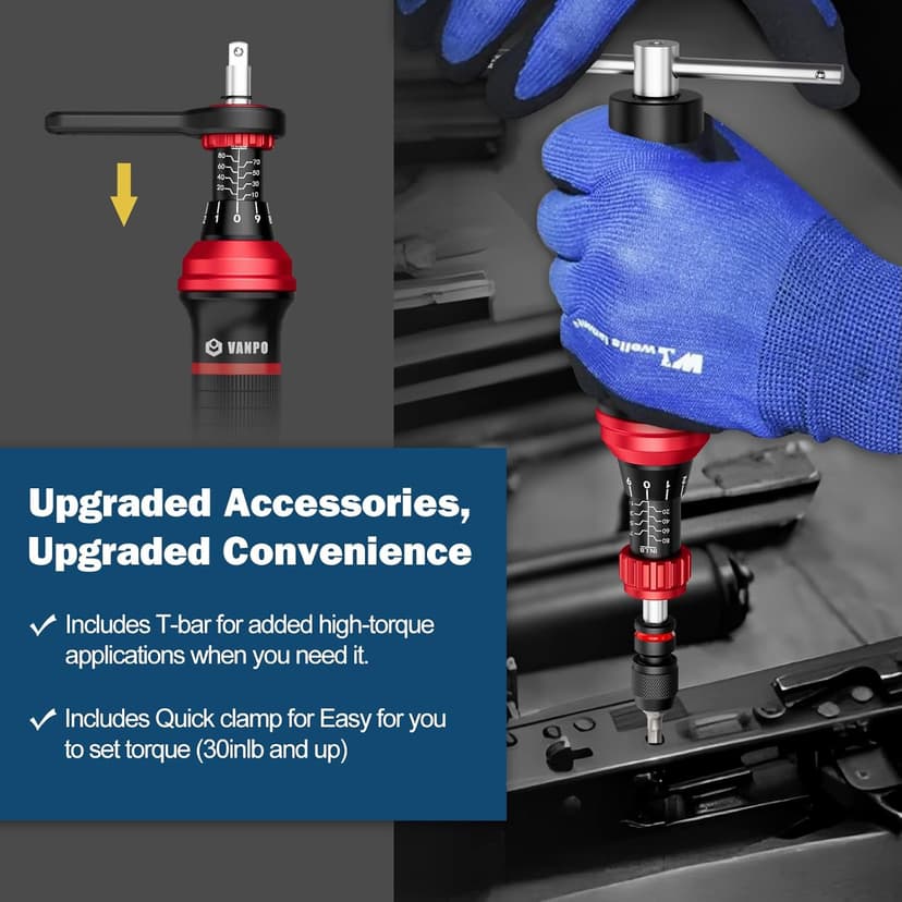 VANPO 1/4" Torque Screwdriver Set, 64 Pieces 10–80 in-lb Inch Pound Torque Wrench Screwdriver Kit with T-Bar & S2 Bits – Precision Tool for Optics, Electronics, Smart Locks & DIY Repair