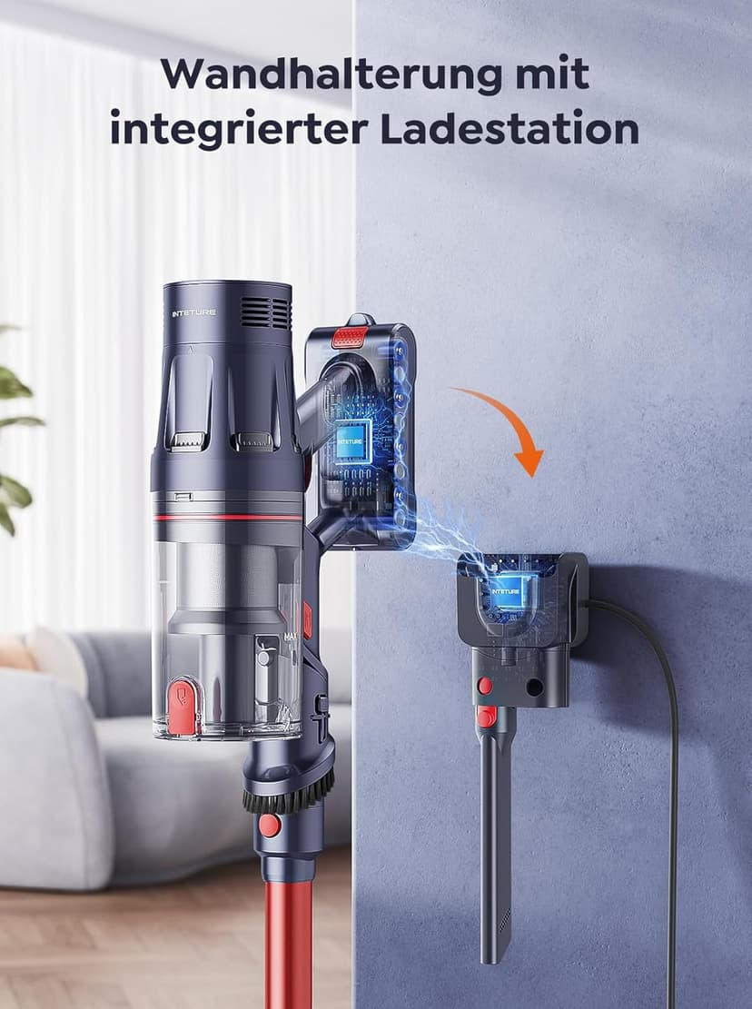 Cordless Vacuum Cleaner 45000Pa/550W/60 Min, Cordless Vacuum Cleaner with Storage Function, Wall Bracket with Integrated Charging Station, Super Quiet Battery Vacuum Cleaner for Hard Floors