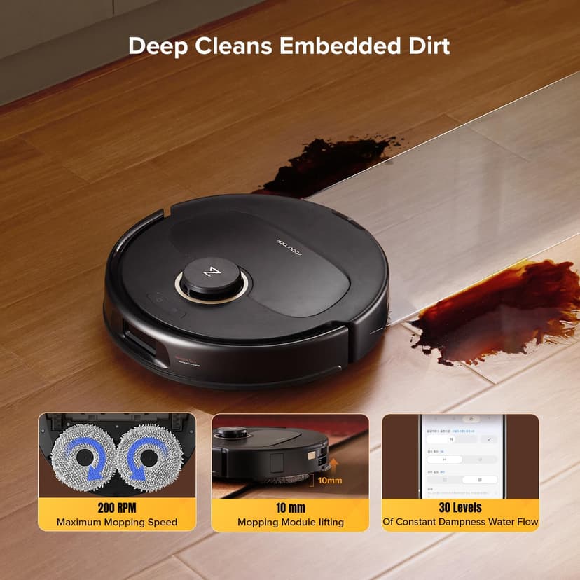 roborock Qrevo S5V Robot Vacuum Cleaner, 12,000Pa Suction, Dual Anti-Tangle Brushes, Smart Obstacle Avoidance, Dual Liftable Spinning Mops, Auto Mop Washing, Self Drying, Self-Emptying & Refilling