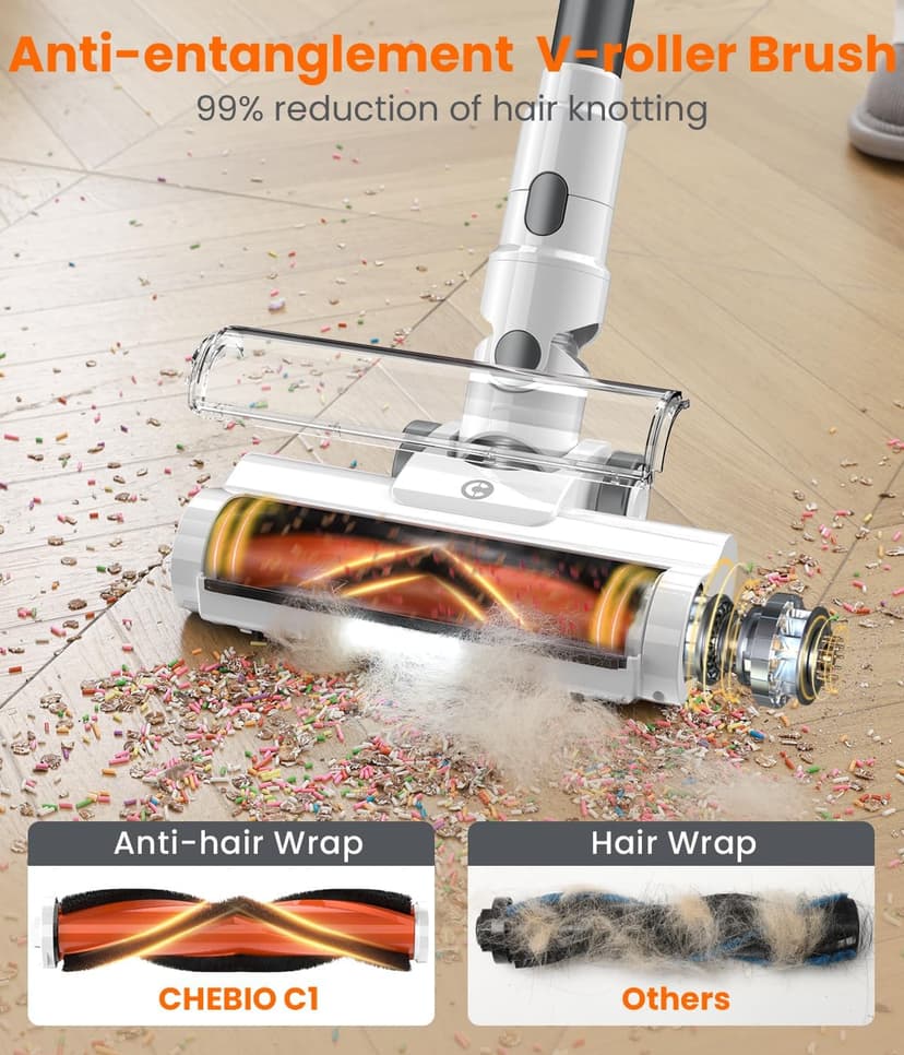 Cordless Vacuum Cleaner, 550W/45Kpa Vacuum Cleaners for Home, Max 60Mins Runtime, Anti-Tangled & 1.6L Dust Cup Stick Vacuum, Lightweight Vacuum for Carpet, Hard Floor(Upgraded)