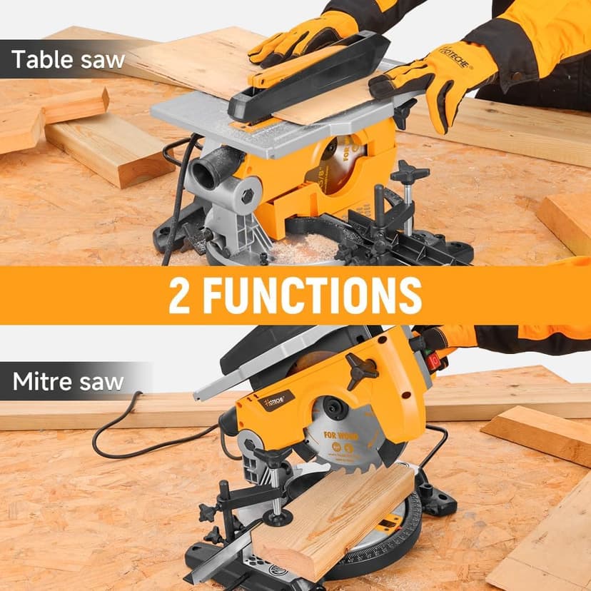 Hoteche 8-1/4-Inch 2-in-1 Compound Miter Saw & Table Saw – 10A Dual-Function Power Tool for Wood and Metal Precision Cutting