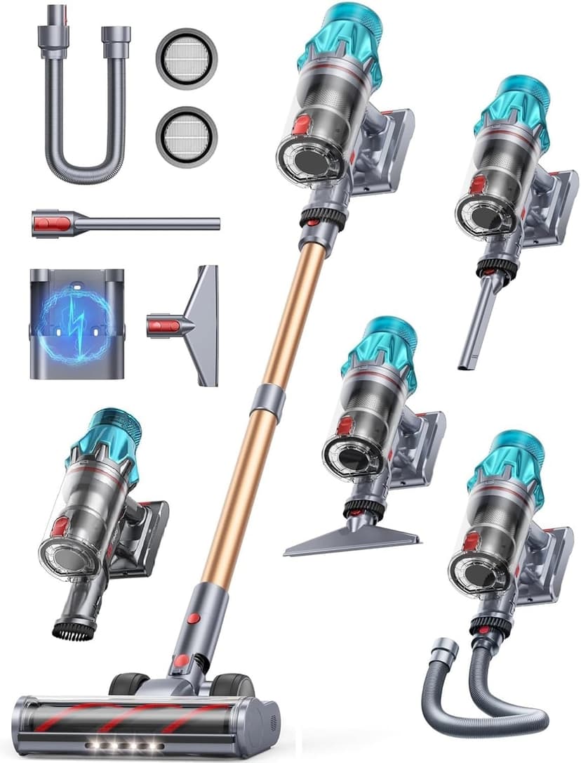 Cordless Vacuum Cleaner 550W/45Kpa, Stick Vacuum Cleaners 60 Mins Max Runtime with Charging Dock, Self-Standing Handheld Vacuum with Touch Display, 6-in-1 Vacuum Cleaner for Carpet/Hard Floor/Pet Hair