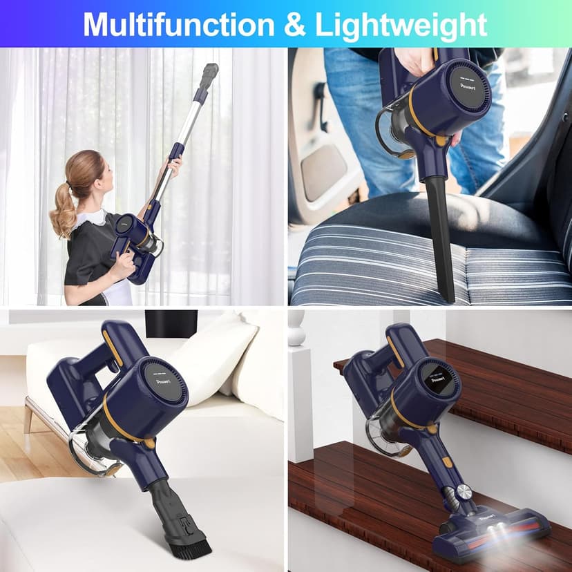 Cordless Vacuum Cleaner, 6-in-1 Multifunction Cordless Vacuum, 210W Powerful Vacuum Cleaner, 6 Cell 2200mAh Stick Vacuum Cordless Rechargeable for Home (Indigo)