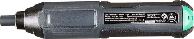 Amazon Basics by SKIL 4V Cordless Stick Screwdriver with 34-Piece Bit Set, Carrying Case, USB Charging, LED Work Light, 3 Torque Settings