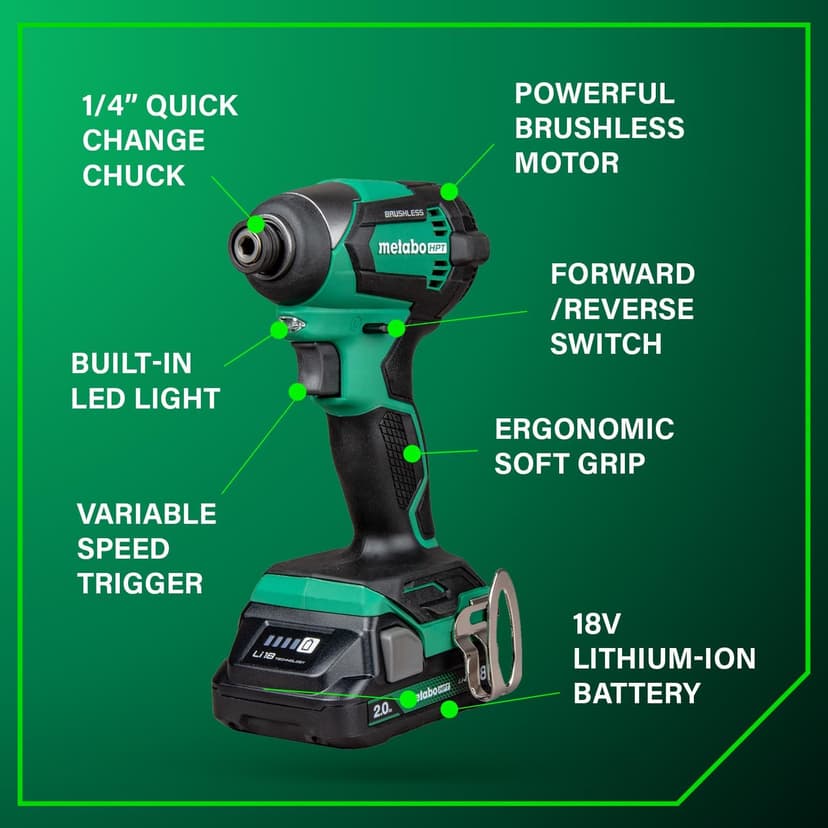 Metabo HPT 18V MultiVolt Cordless Brushless Driver Drill & Impact Driver Combo Kit, Power Tool Kit, 2 Lithium-Ion Metabo HPT Batteries and Charger, High Torque, Compact Lightweight Design, KC18DEXQB