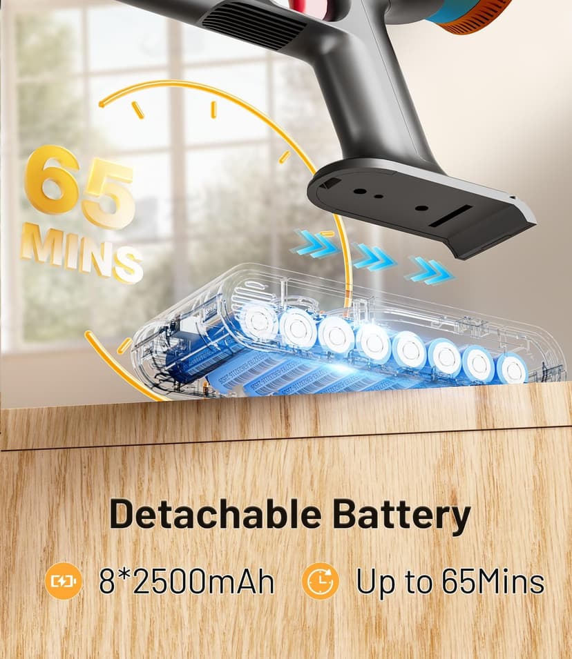 Cordless Vacuum Cleaner, 45Kpa/550W Stick Vacuum with Touch Screen, Max 65Mins Vacuum Cleaners for Home, Upgraded Green Light & Anti-Tangle Wireless Vacuum for Pet Hair/Carpet/Hardwood Floor