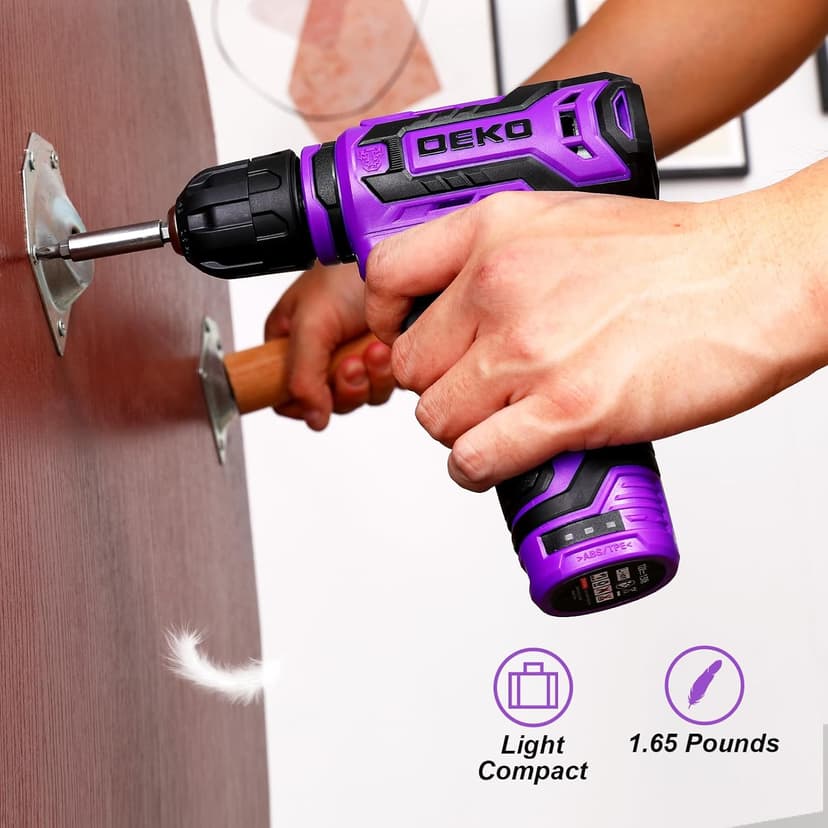 Cordless Drill：DEKOPRO 12V Power Drill Set 800RPM Electric Drills Small Drills with 3/8-inch Keyless Chuck and Portable Tool Set Gift Box (Purple)